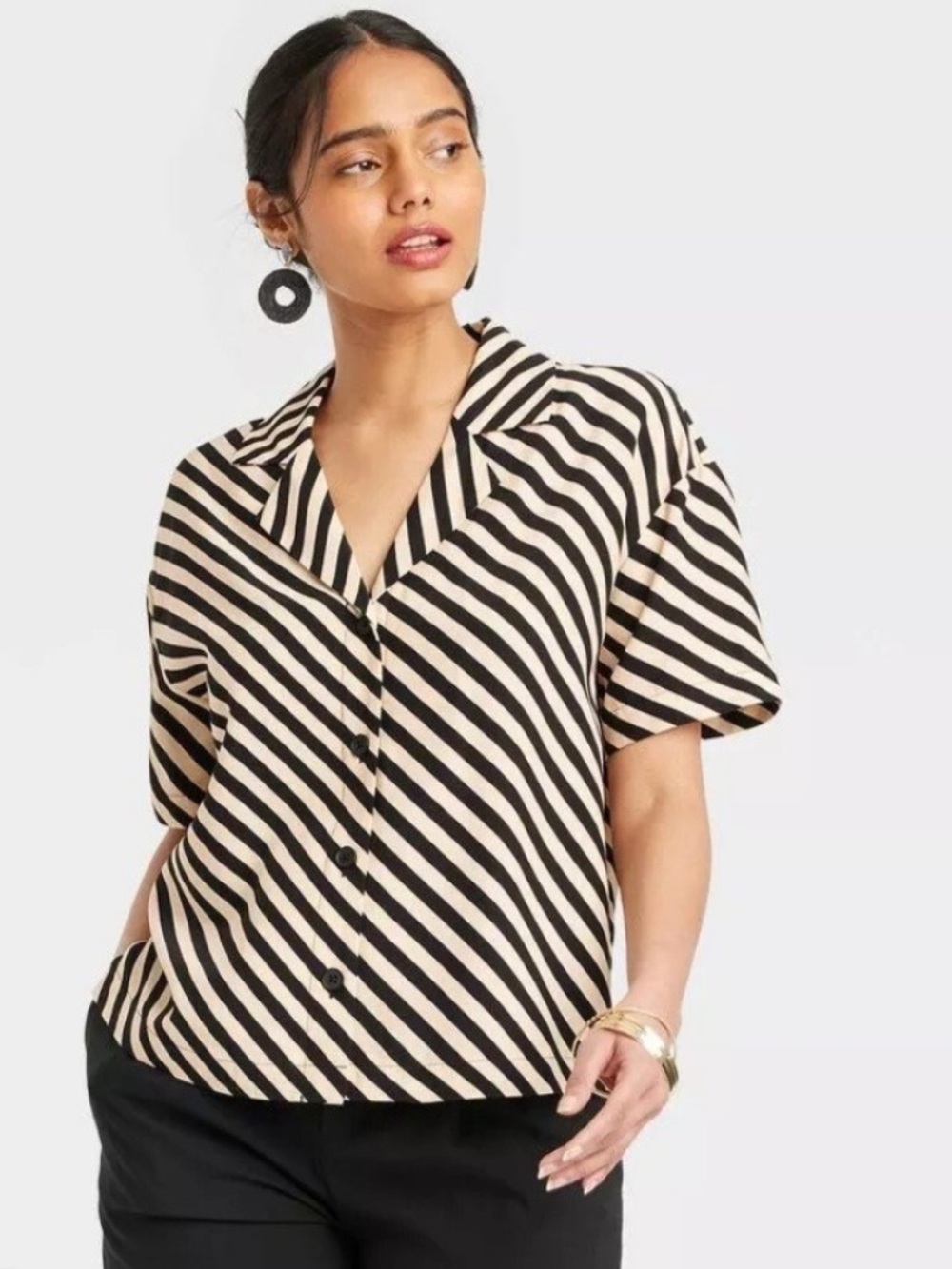 A New Day Short Sleeve Diagonal Stripe Button-Down Resort Shirt NWT
